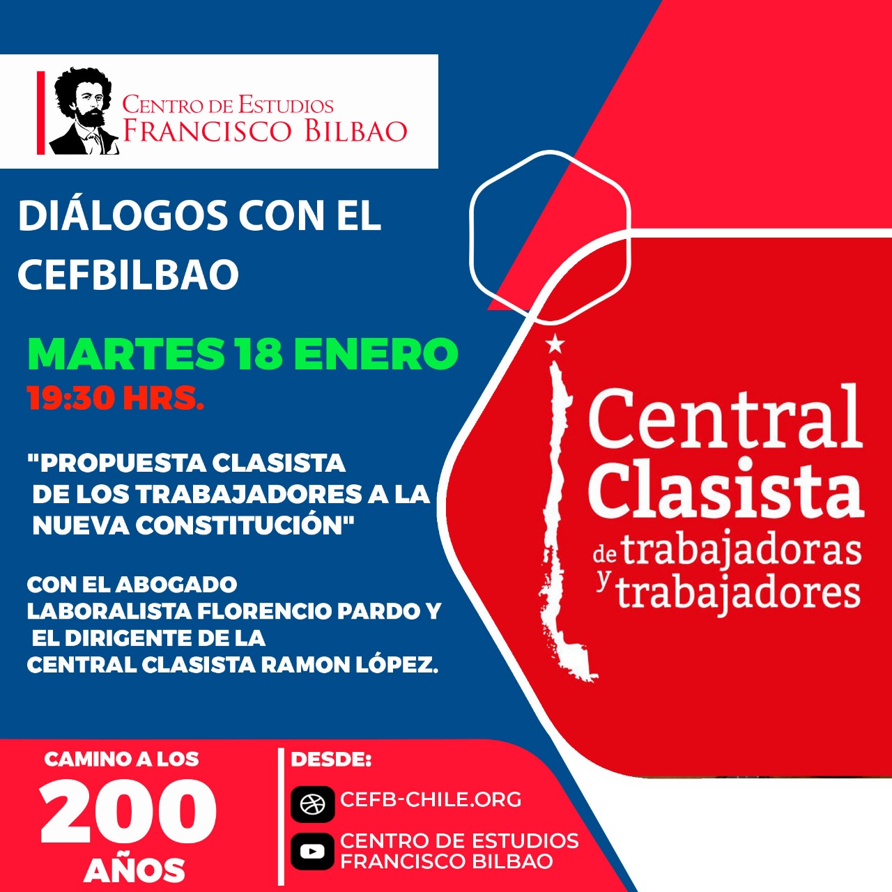 Diálogos con el CEFB: 18/01. 19.30 horas. Propuesta clasista de los trabajadores a la nueva constitución con Florencio Pardo y Ramon López