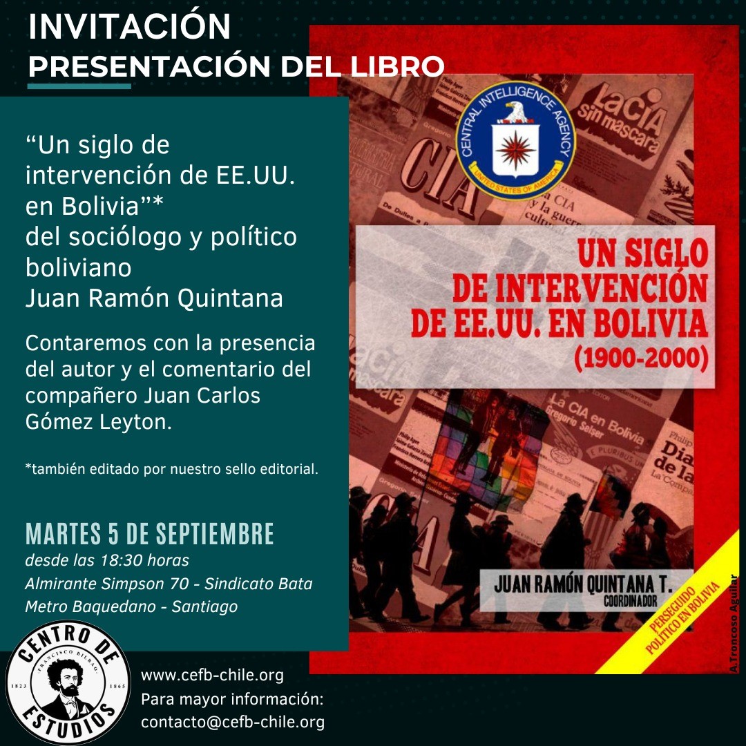5 septiembre: Juan Ramón Quintana presenta libro sobre la intervención de la CIA en Bolivia.